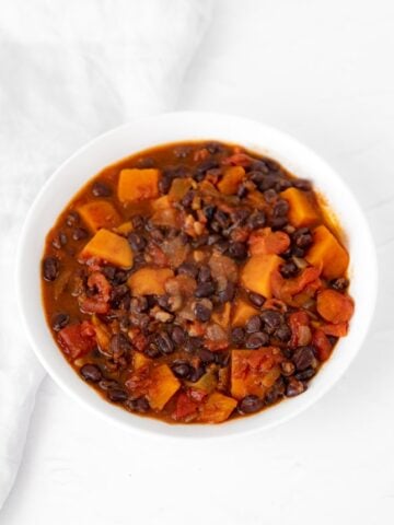 Photo of a bowl of sweet potato black bean chili